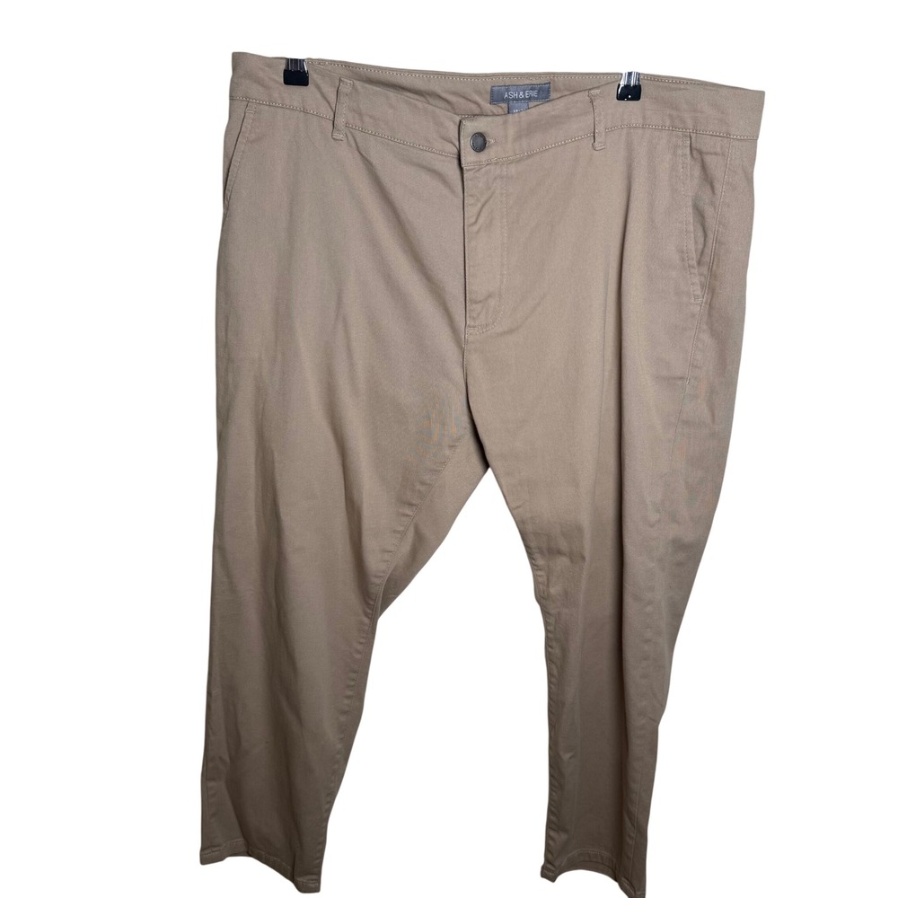 Ash & Erie Mens Essential Chino Pants Khaki Tan Stretch Tapered 38x26